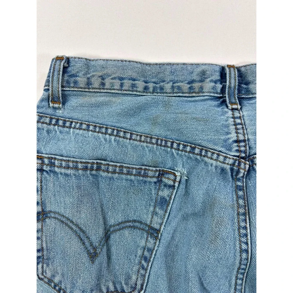 Levis 505 Regular Fit Light Wash Distressed Blue Jeans Mens 34x32 100% Cotton